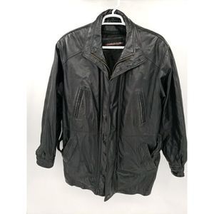 Charles Klein Mid. Length Men's XL Black Parka Heavy Lined‎ Leather Coat. (0756)